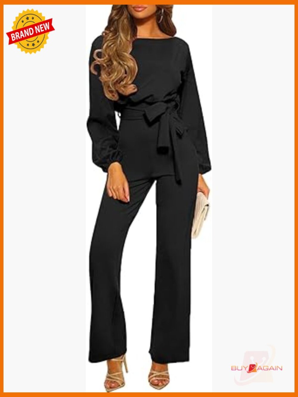 Loose Long Sleeve Wide Leg Jumpsuit with Belt Business Casual One Piece